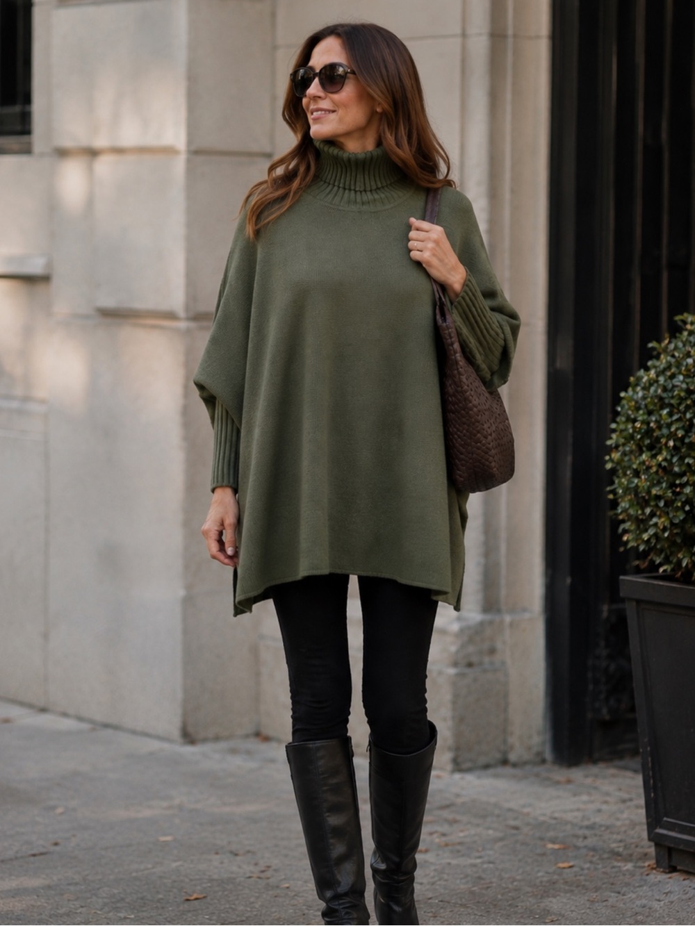 Olive Green Turtleneck Oversized Sweater Poncho Size XL